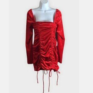 NWT Wild Fable Red Velour / Velvet Bodycon Dress w Ruching  Stunning!